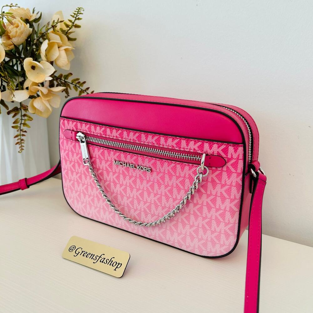 Michael Kors Jet Set Large Ombré Signature Logo Crossbody Body Bag Dragonfruit - Picture 2 of 10